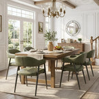 Indra set of six leather dining chairs arranged around a dining table