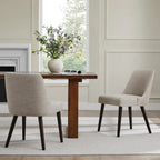 Avorio set of 2 beige fabric dining chairs with cushioned seats and black wooden legs