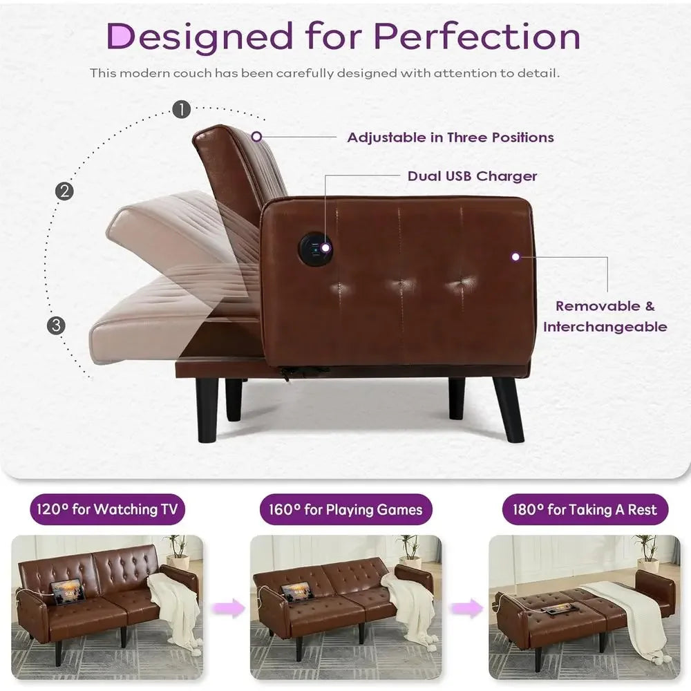 Solene Leather Sleeper Sofa